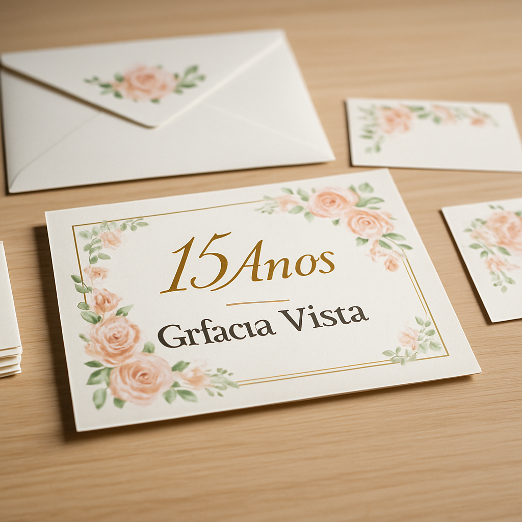 Convites de 15 anos elegantes com papel premium e acabamento sofisticado