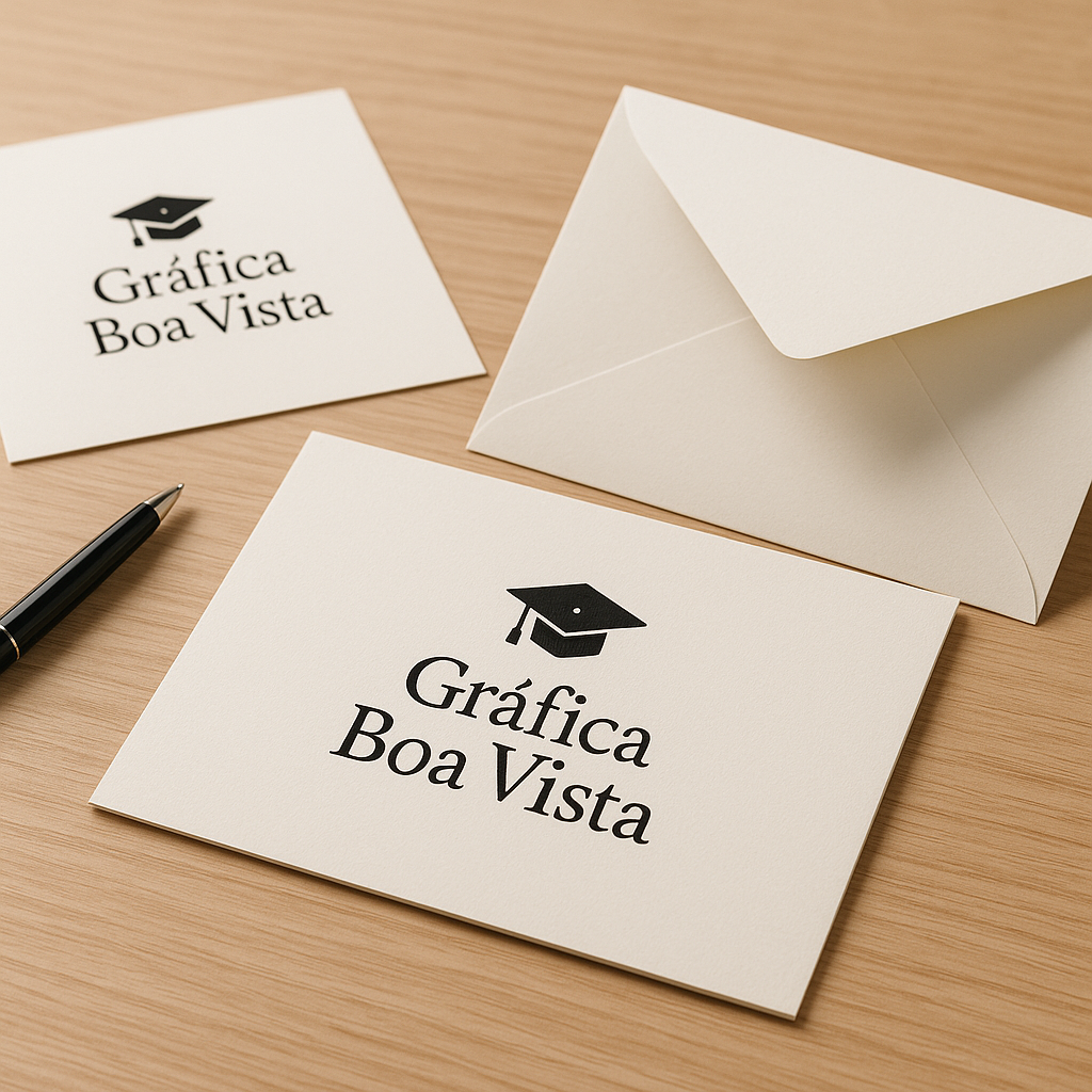 Convites de formatura impressos em uma mesa de gráfica, com acabamento elegante e visual profissional