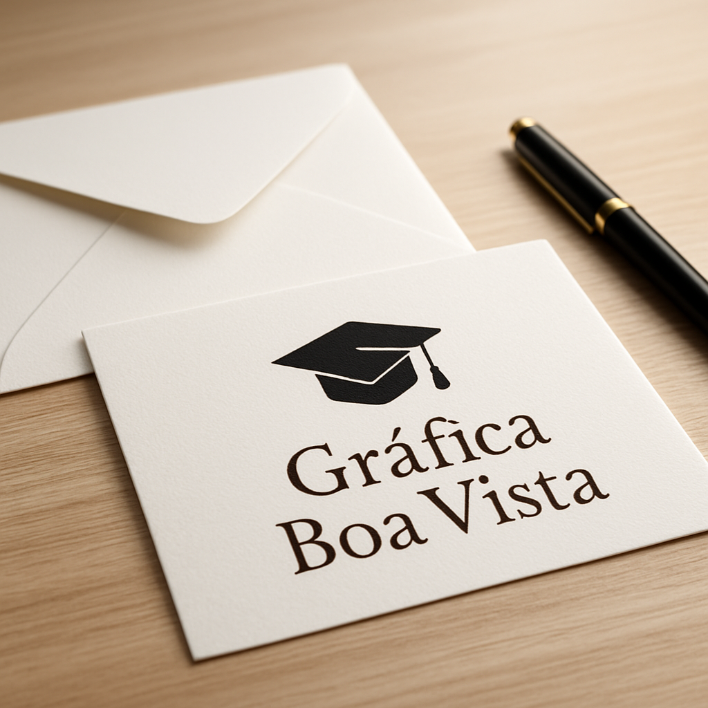 Convites de formatura elegantes para clínicas e consultórios sobre uma mesa, com acabamento sofisticado e visual profissional