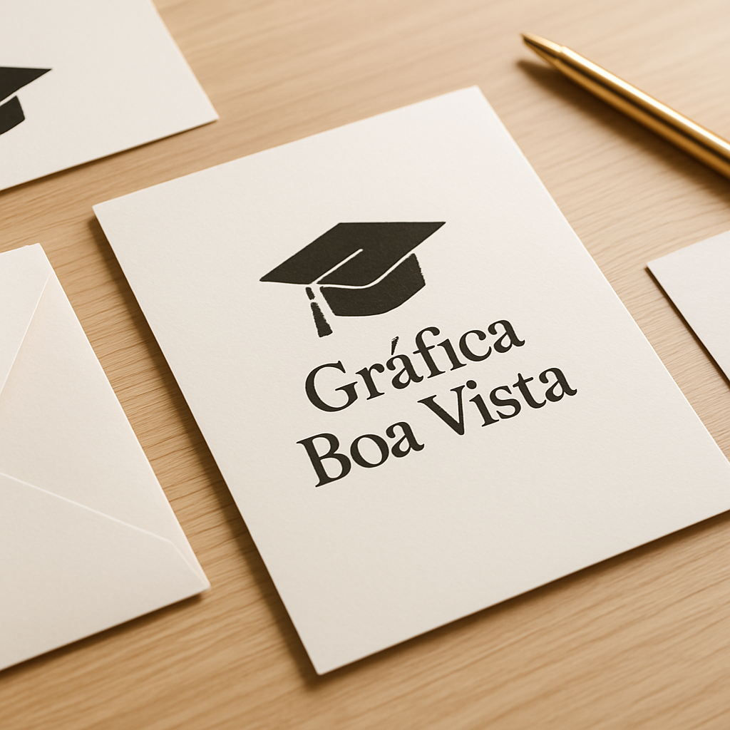 Convites de formatura elegantes para clínicas e consultórios sobre uma mesa, com acabamento sofisticado e visual profissional