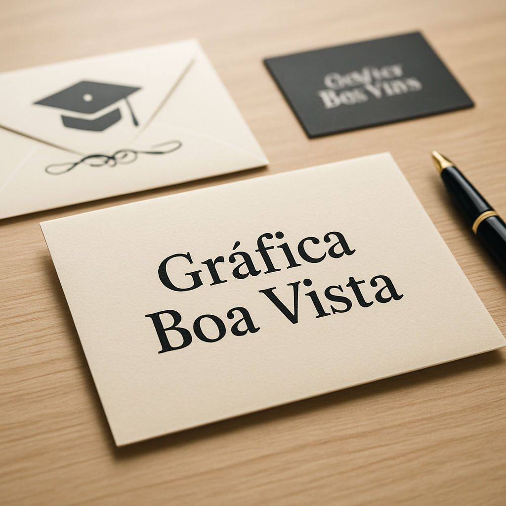 Convite de formatura personalizado em papel elegante com acabamento premium sobre mesa de gráfica