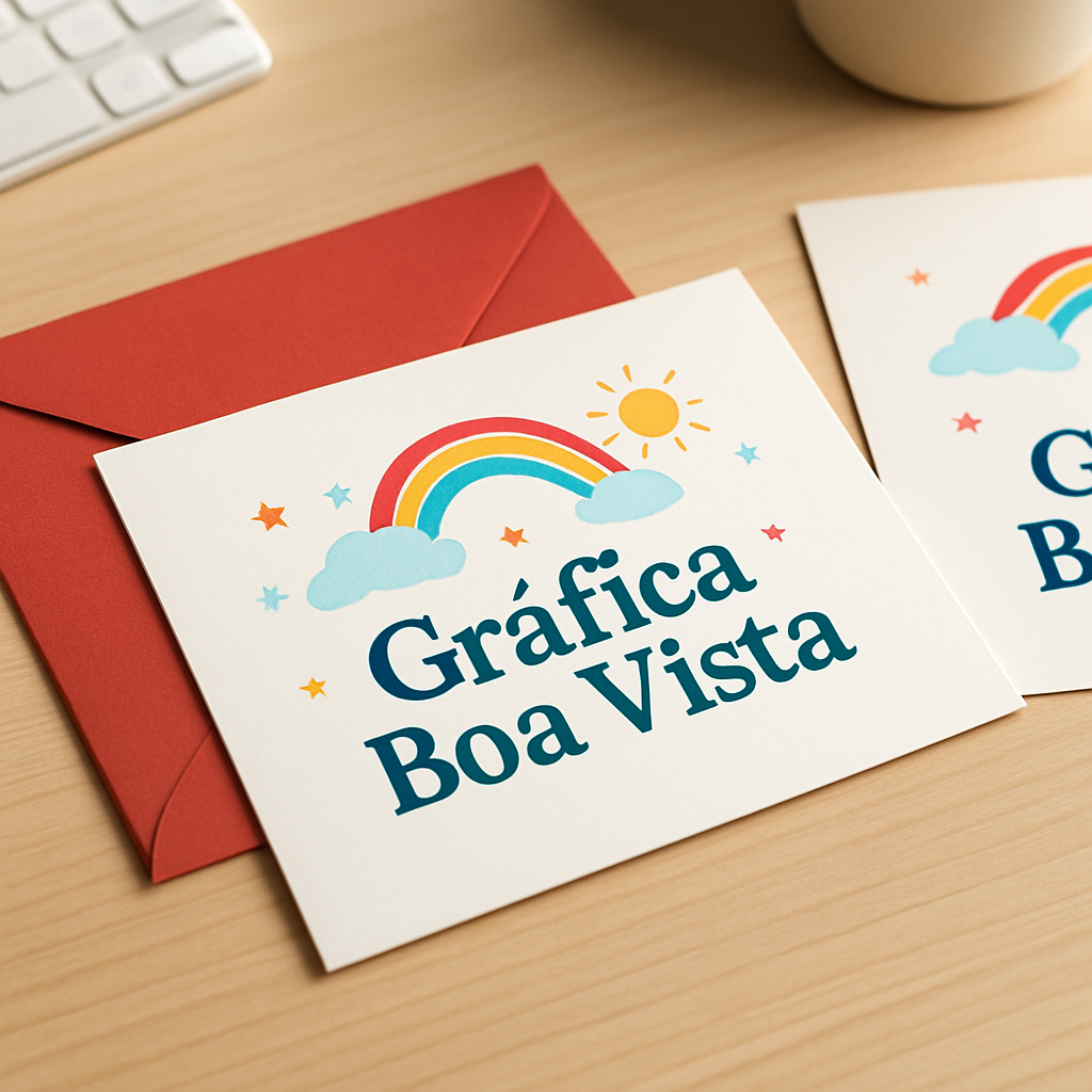 Convite Infantil colorido sobre o balcão de uma clínica, com ambiente profissional e acolhedor