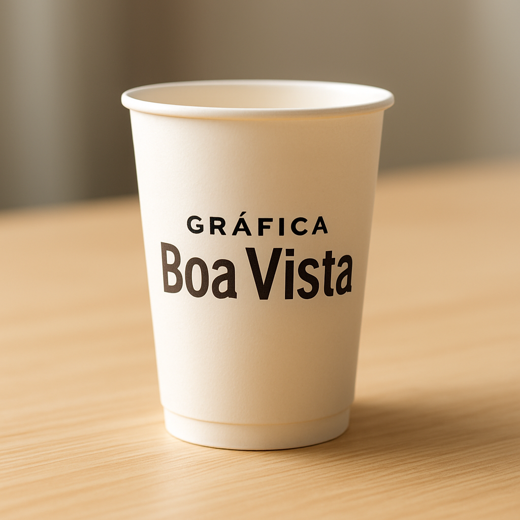 Copo de papel personalizado em recepção de clínica, com visual profissional e elegante