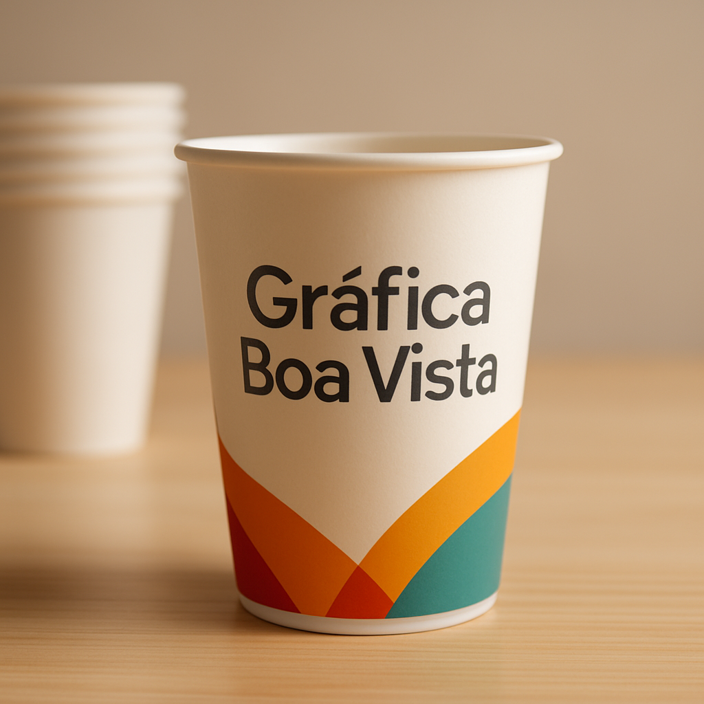 Copo de papel personalizado em ambiente de gráfica profissional em Curitiba