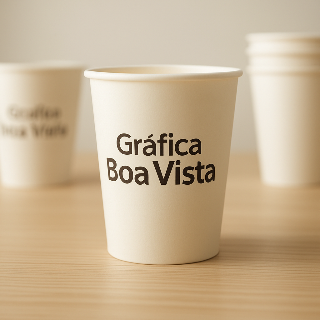 Copo de papel personalizado em ambiente de gráfica profissional em Curitiba