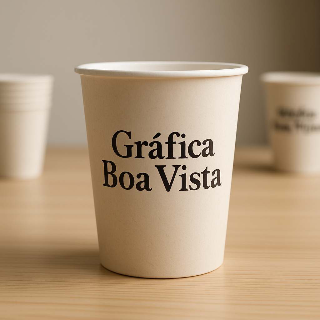 Copo de papel personalizado em recepção de clínica, com visual profissional e moderno