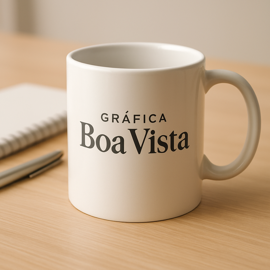Copo personalizado em clínica moderna, com visual limpo e profissional, sobre a recepção