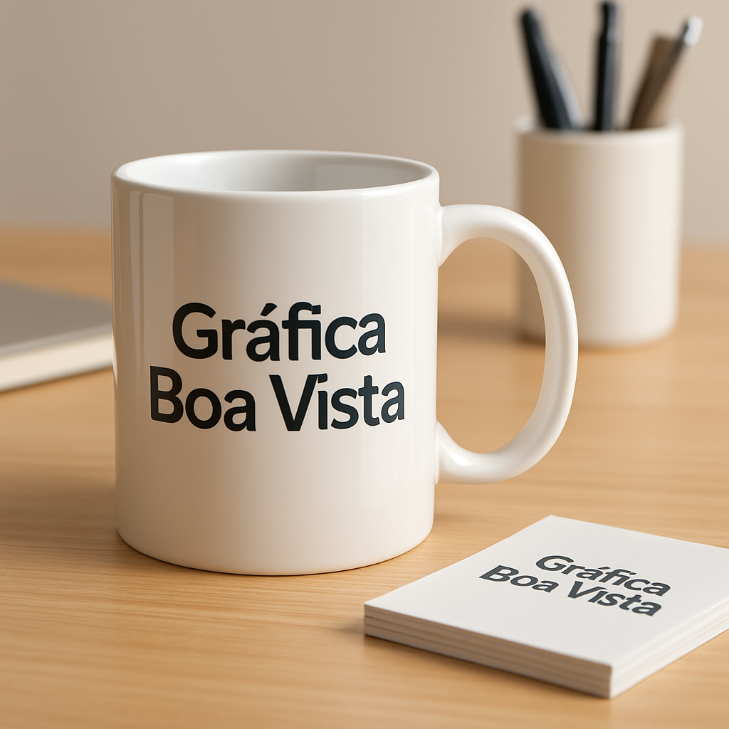 Copo personalizado em clínica moderna, com visual limpo e profissional, sobre a recepção
