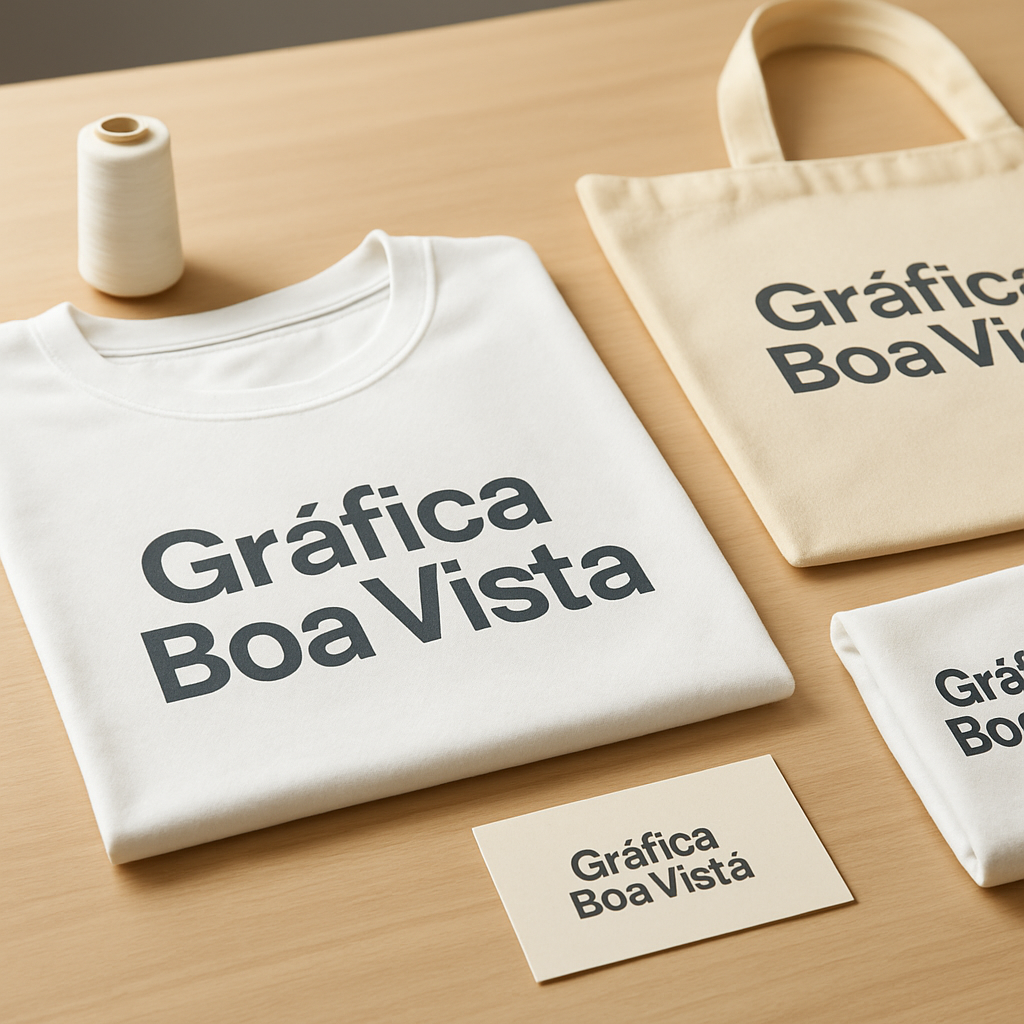 Foto de materiais de impressão têxtil em uma gráfica de Curitiba, com folhas DTF coloridas e ambiente de produção profissional