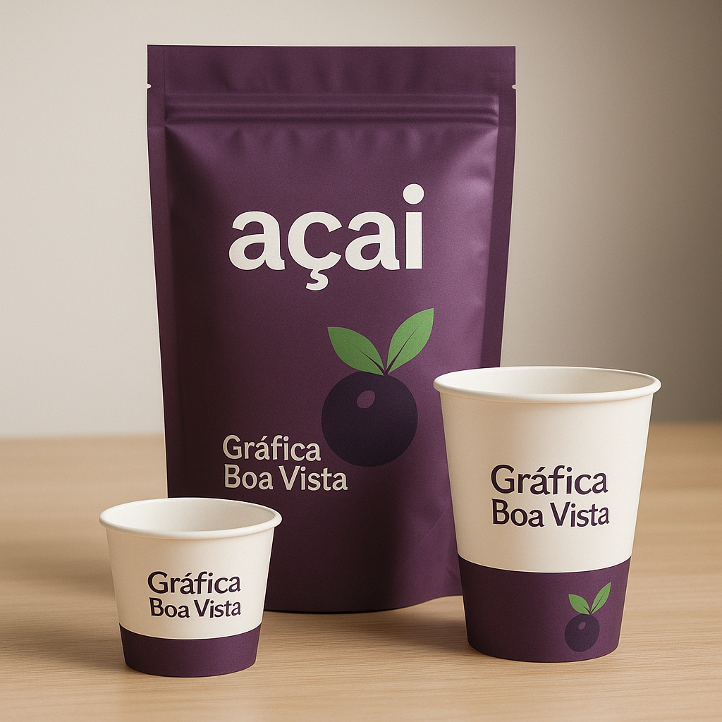 Embalagem para açaí personalizada em ambiente limpo e profissional para clínicas e consultórios