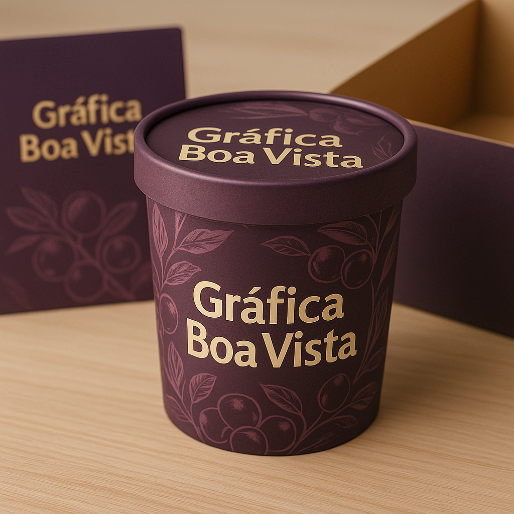 Embalagem para Açaí personalizada sobre mesa em ambiente profissional, com referência a clínicas e consultórios