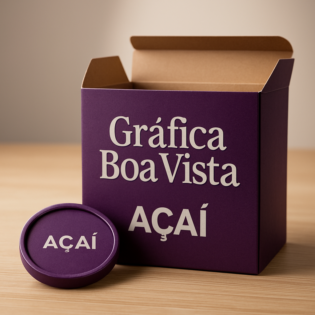 Embalagem para Açaí personalizada sobre mesa em ambiente profissional, com referência a clínicas e consultórios