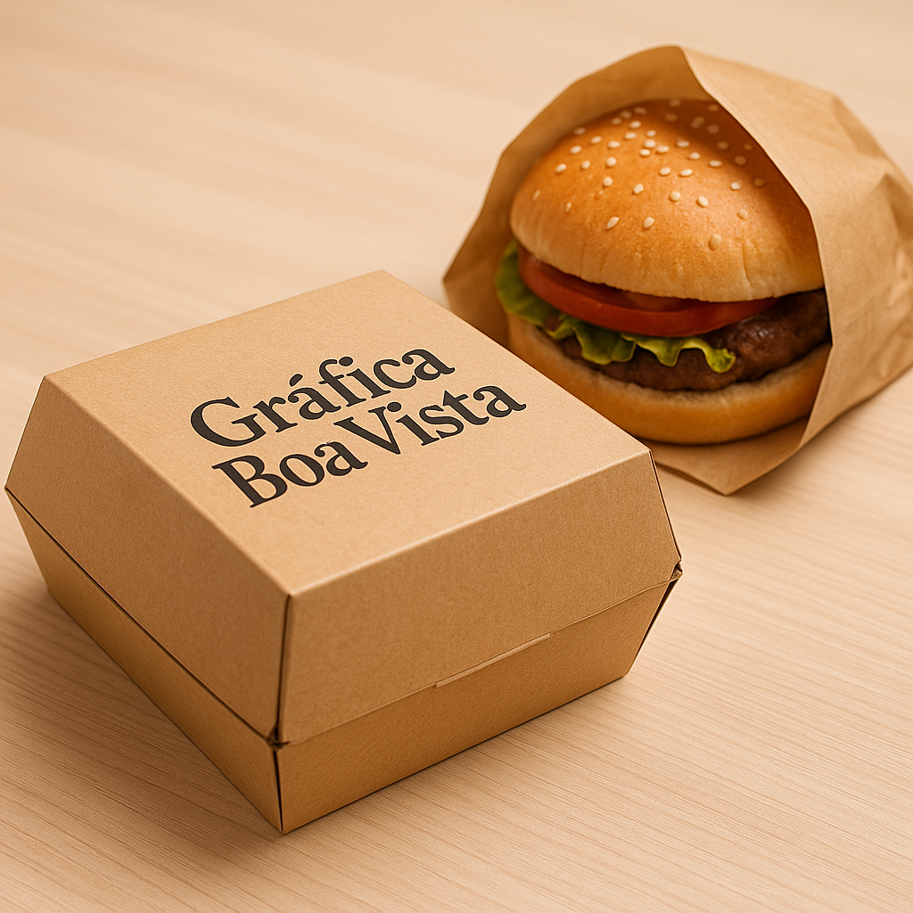 Embalagem para hambúrguer personalizada em gráfica de Curitiba, pronta para delivery