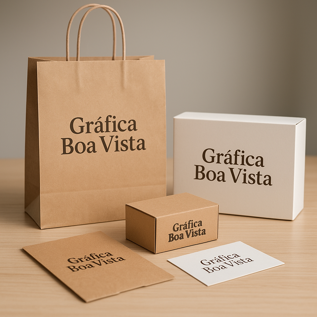 Embalagem personalizada para clínicas e consultórios em uma recepção moderna, com caixas e sacolas com identidade visual
