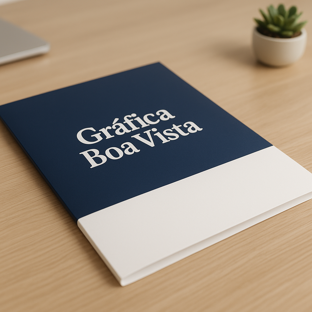 Folder para clínicas e consultórios em ambiente de recepção de clínica, com visual profissional e limpo
