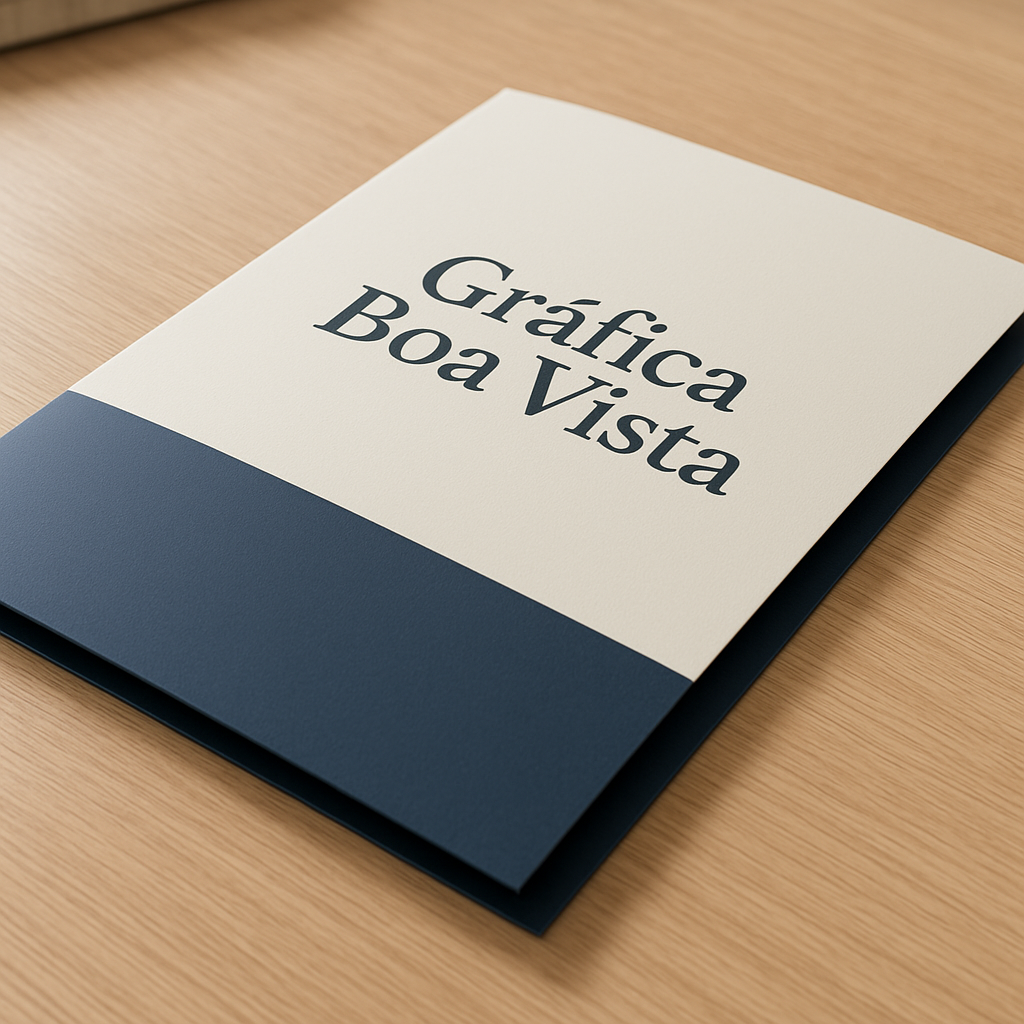 Foto de folders personalizados impressos em uma gráfica profissional em Curitiba