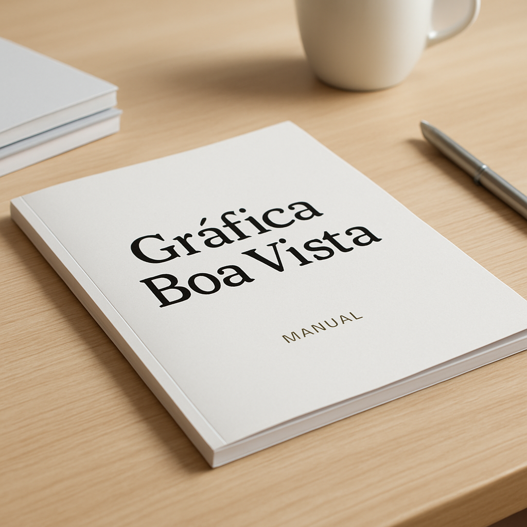 Manual impresso aberto sobre uma mesa em gráfica de Curitiba