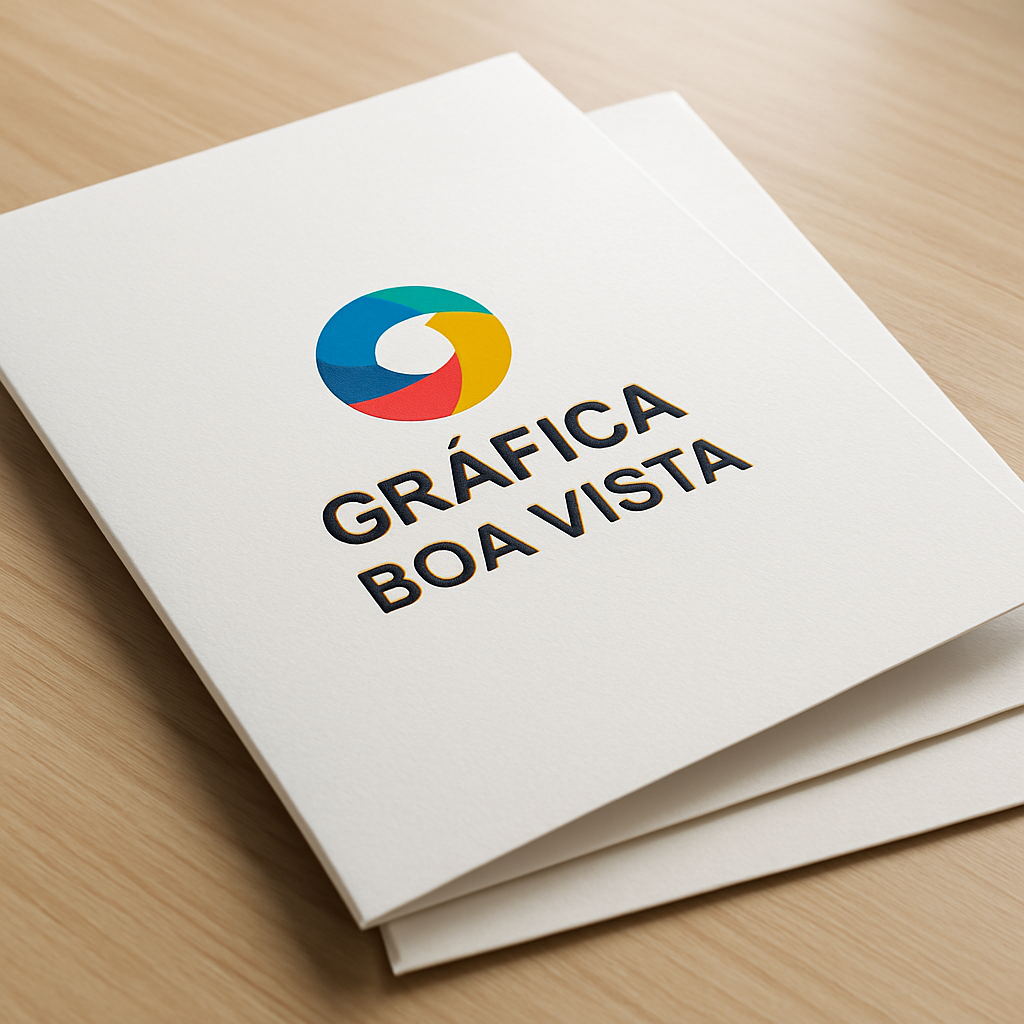 Folder com dobras para clínica sobre mesa de recepção em ambiente profissional
