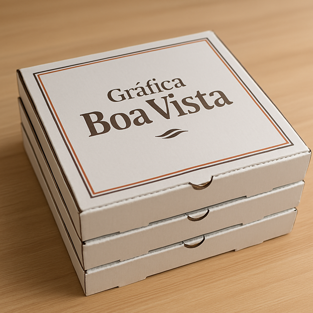 Caixas de pizza personalizadas produzidas em gráfica em Curitiba, prontas para uso comercial