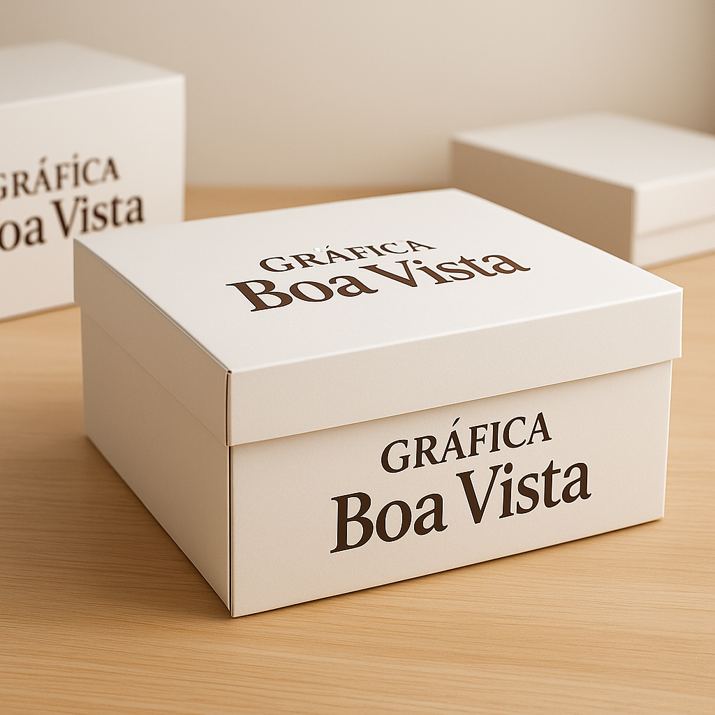 Caixas para bolo personalizadas em uma gráfica de Curitiba, com amostras de embalagem e acabamento profissional
