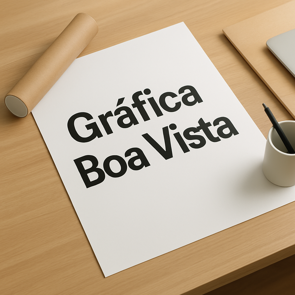 Cartaz A2 personalizado sendo mostrado em uma gráfica em Curitiba, com ambiente profissional e equipamentos de impressão ao fundo