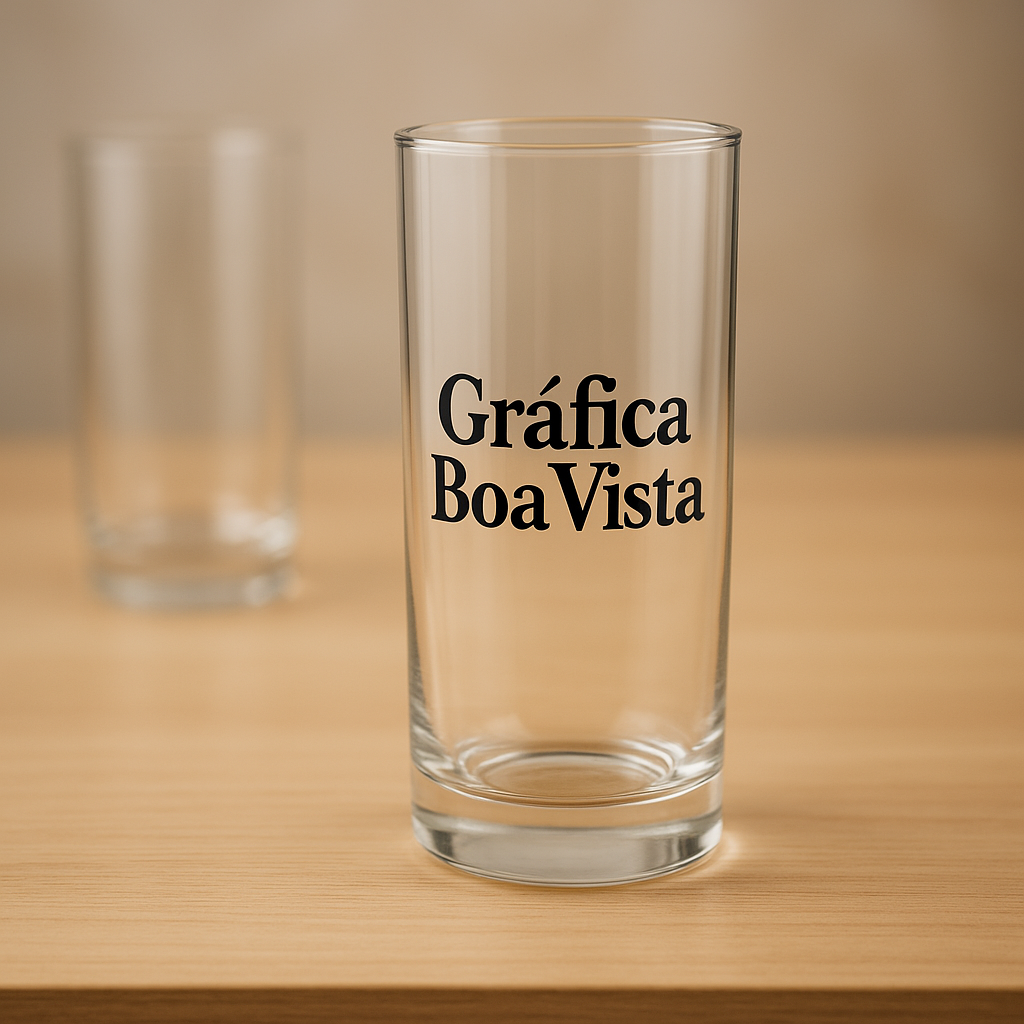 Copo Long Drink personalizado em Curitiba exibido em ambiente de estúdio, com foco no acabamento do produto