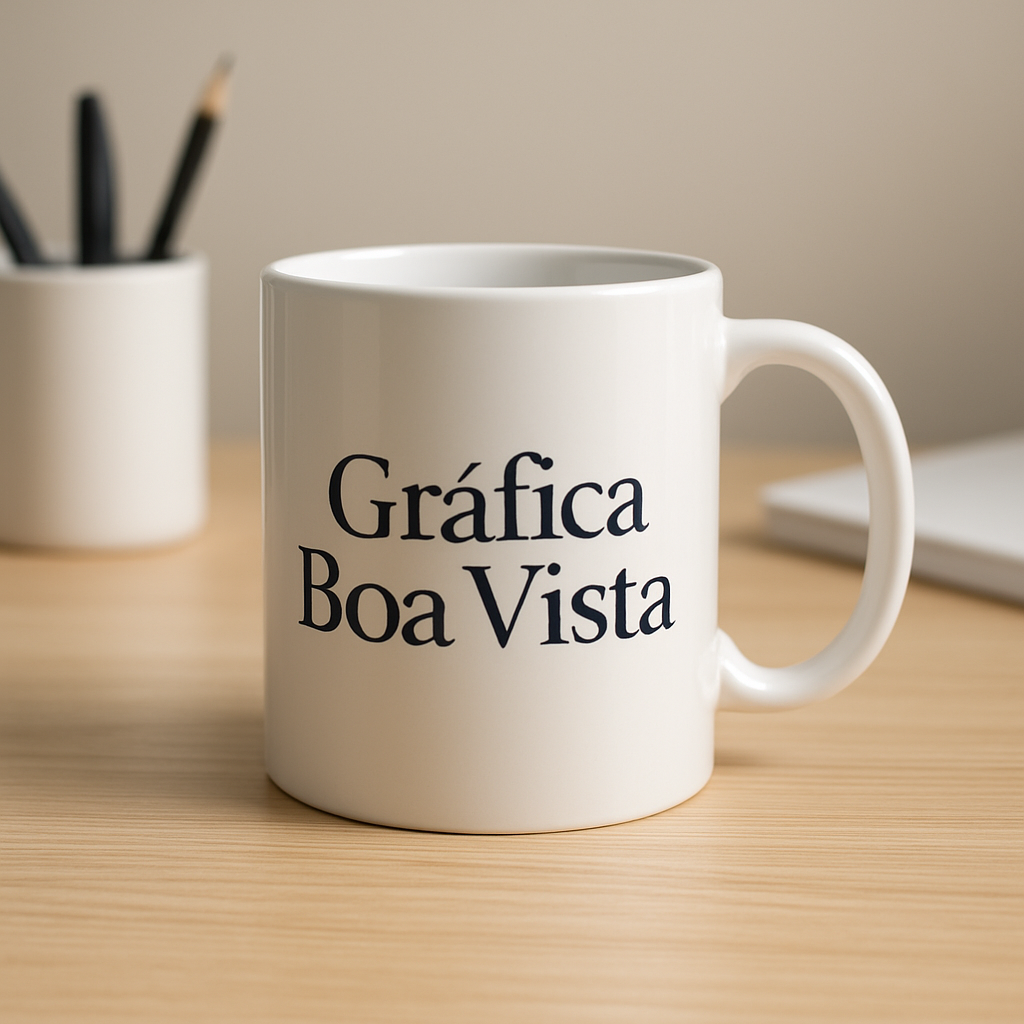 Copo personalizado em ambiente de gráfica em Curitiba, com visual profissional e pronto para personalização