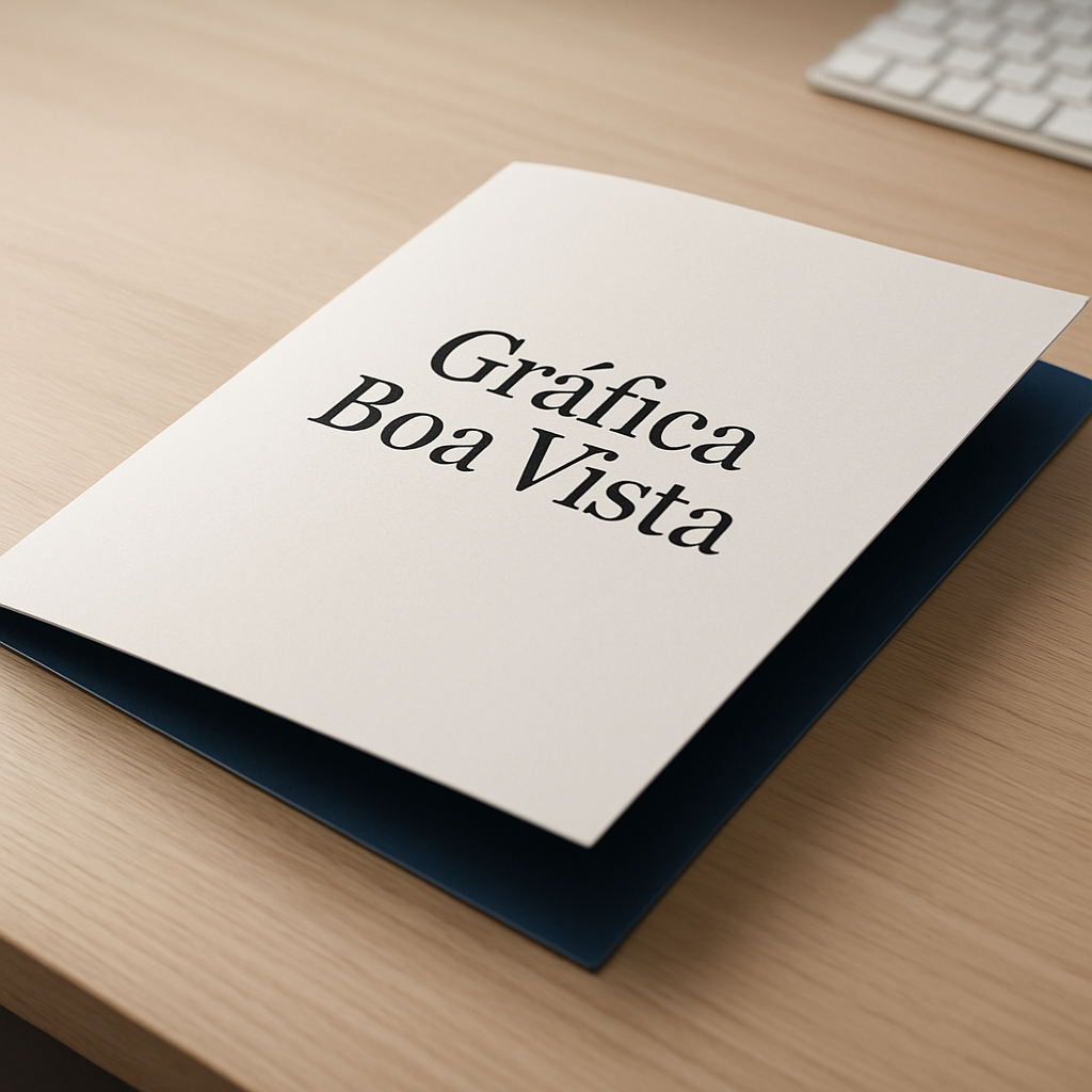 Folder institucional personalizado em uma gráfica de Curitiba com aparência profissional e ambiente de atendimento
