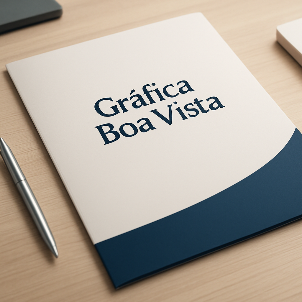 Folder institucional personalizado em uma gráfica de Curitiba com aparência profissional e ambiente de atendimento