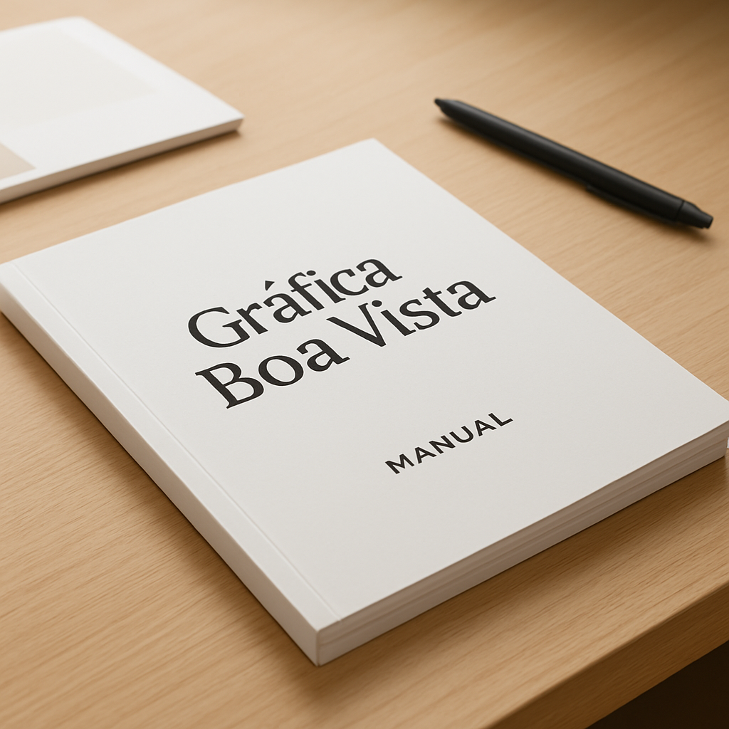 Manual Impresso personalizado em Curitiba sobre uma mesa, com acabamento profissional na Gráfica Boa Vista