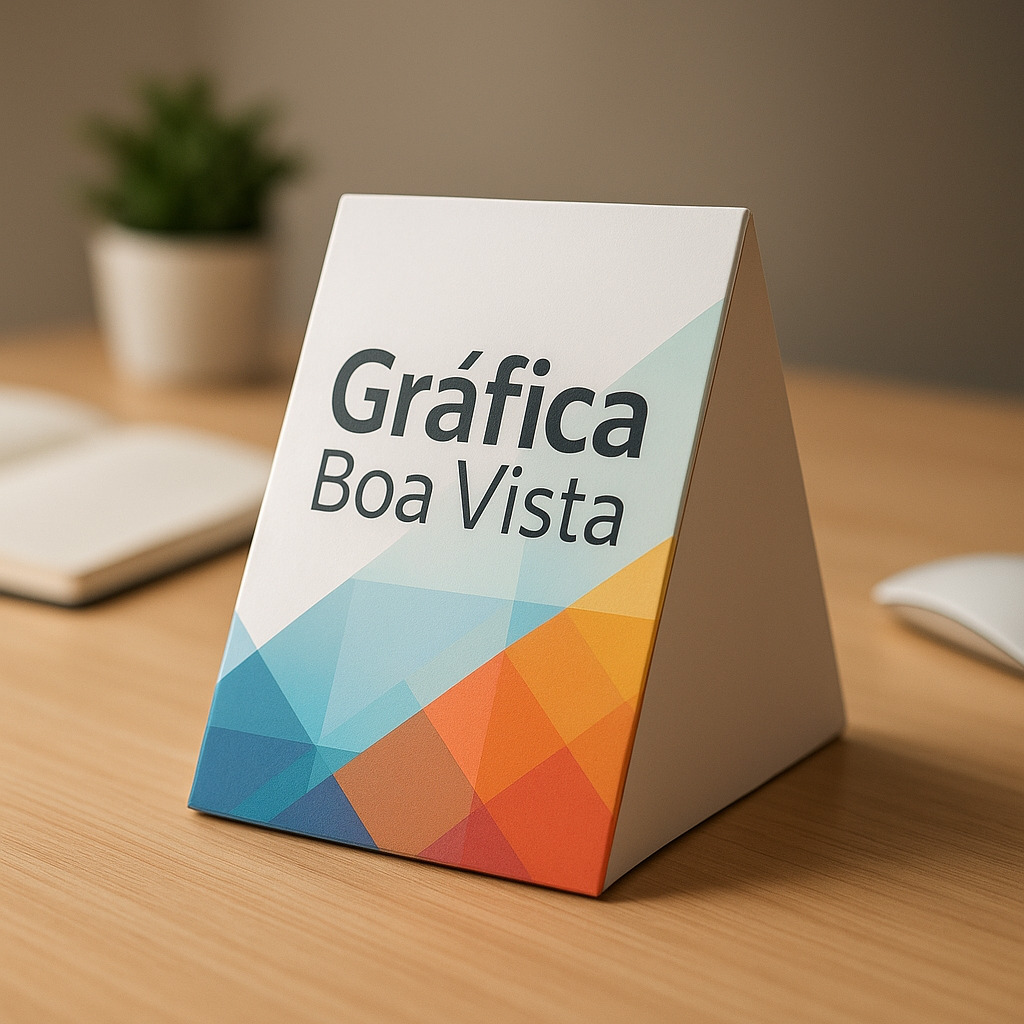Prisma de Mesa personalizado sobre mesa, com visual profissional em Curitiba