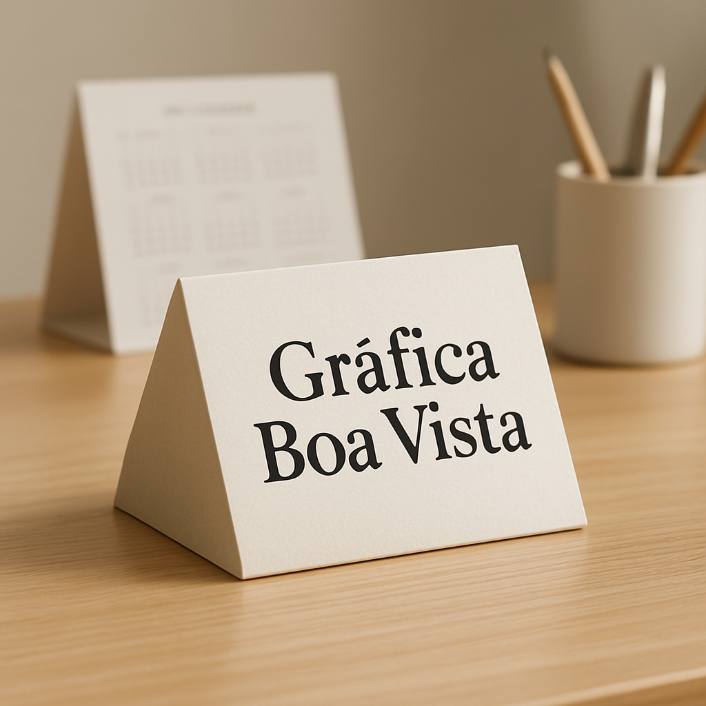 Prisma de Mesa personalizado sobre mesa, com visual profissional em Curitiba