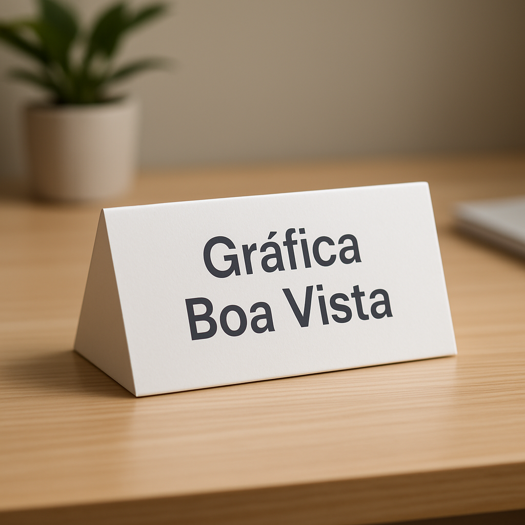 Prisma de Mesa personalizado sobre mesa, com visual profissional em Curitiba
