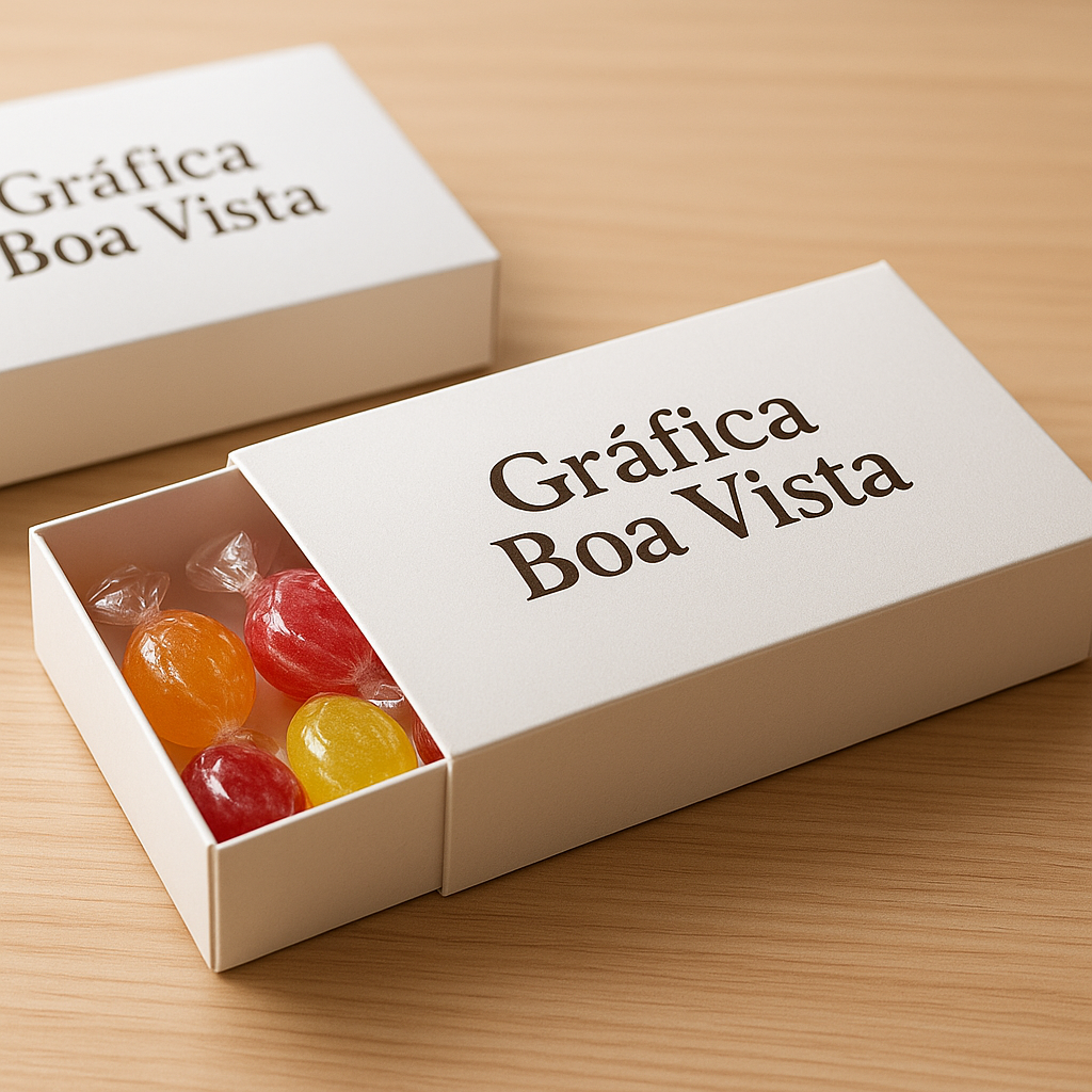 Caixas para doces personalizadas em exposição, com aparência profissional e pronta para venda