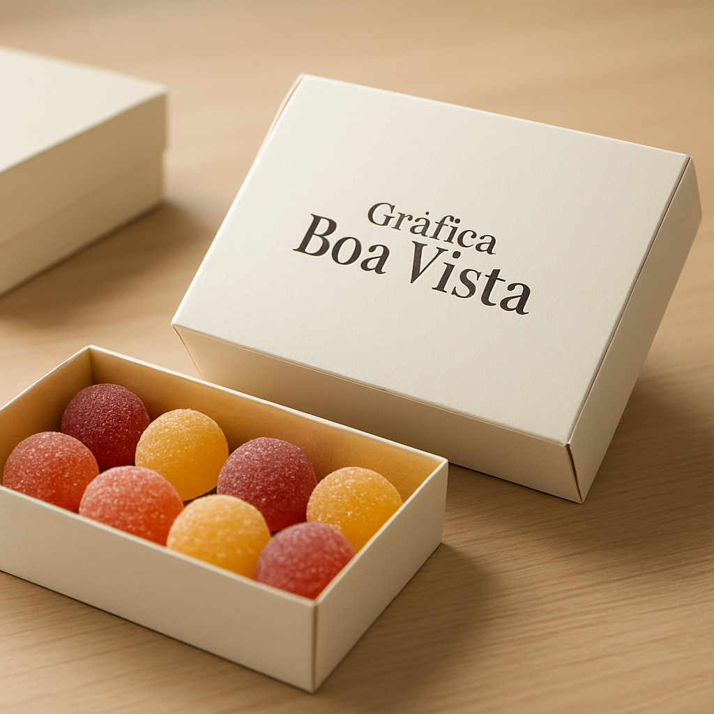 Caixas para doces personalizadas em exposição, com aparência profissional e pronta para venda