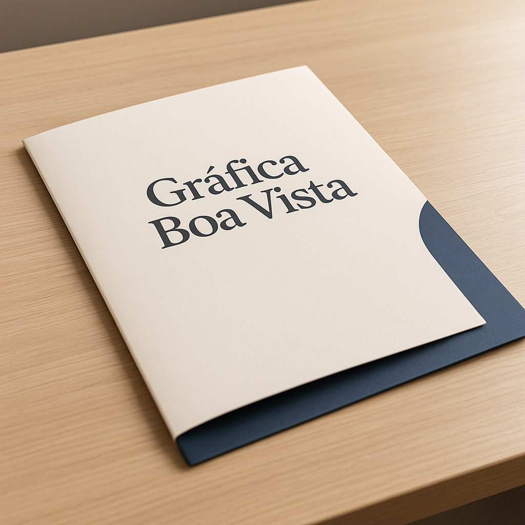 Folder impresso sobre mesa em gráfica de Curitiba com atendimento profissional