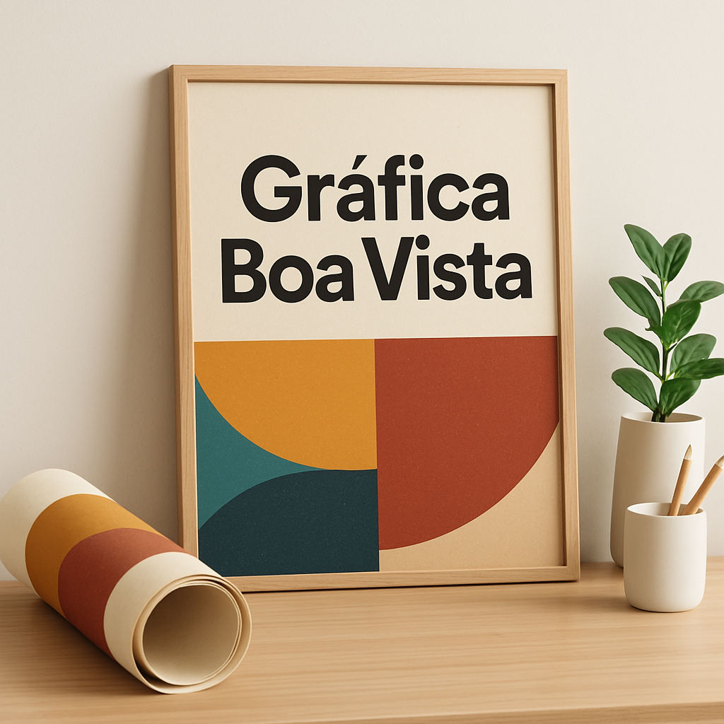 Ambiente moderno com pôsteres decorativos em uma parede de sala, mostrando uso real na decoração