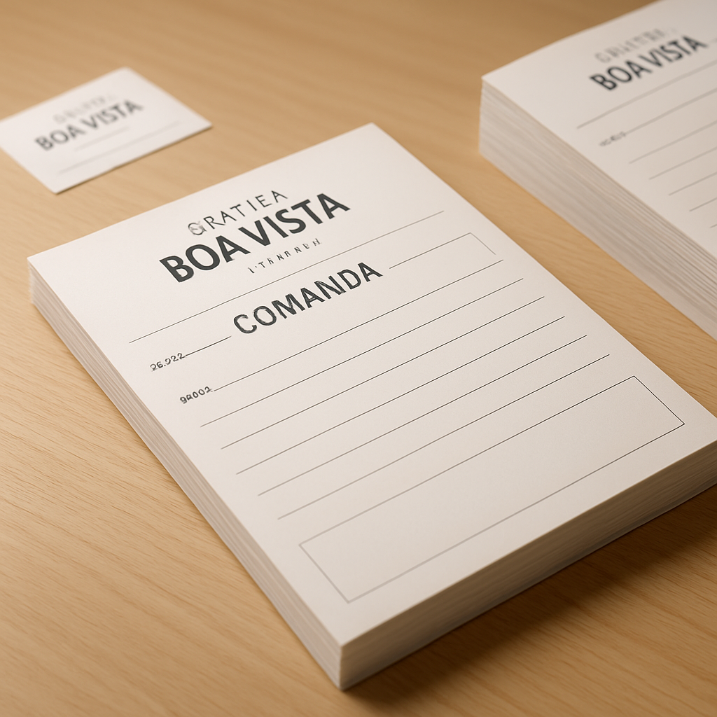 Comandas personalizadas em uma recepção de clínica, com visual profissional e organização de atendimento.