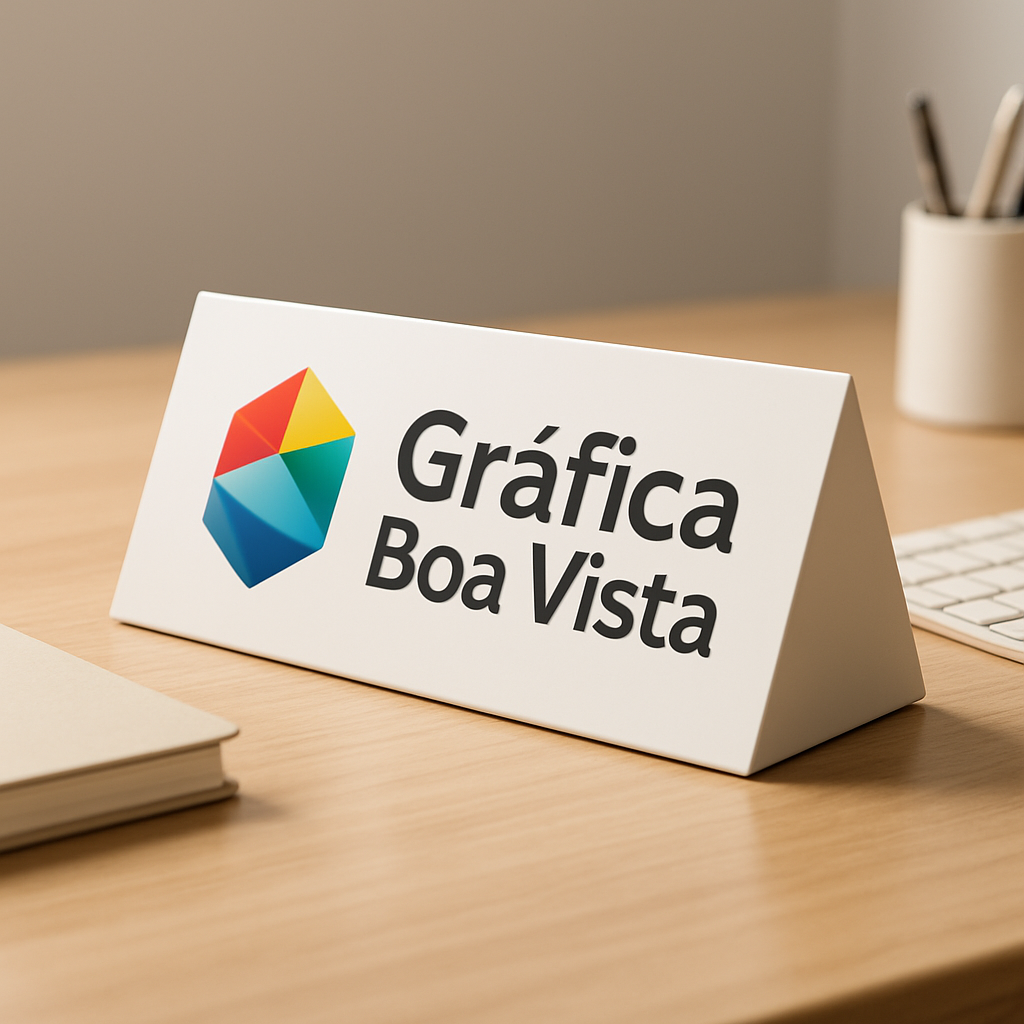 Prisma de Mesa personalizado em recepção de clínica e consultório