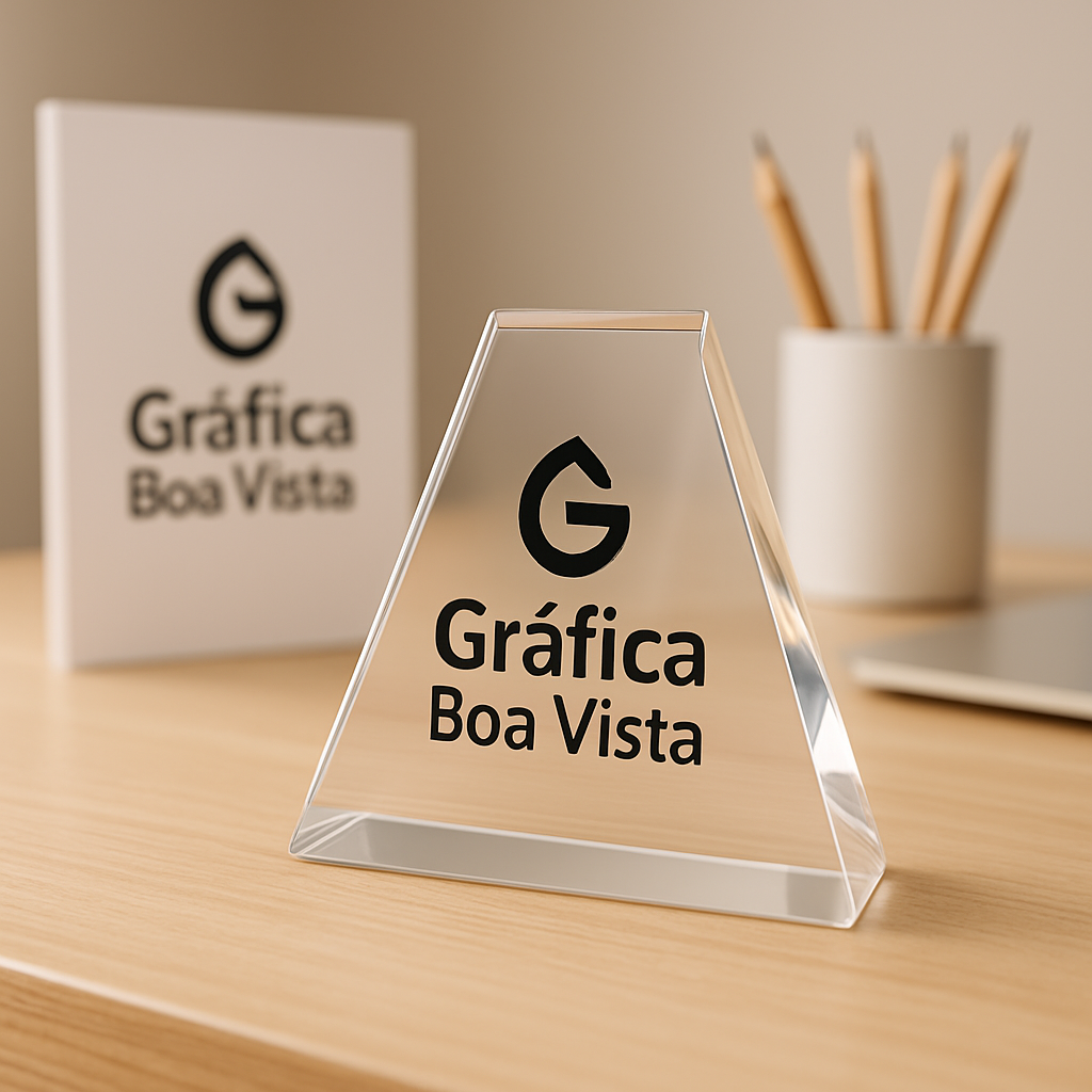 Prisma de Mesa personalizado em recepção de clínica e consultório