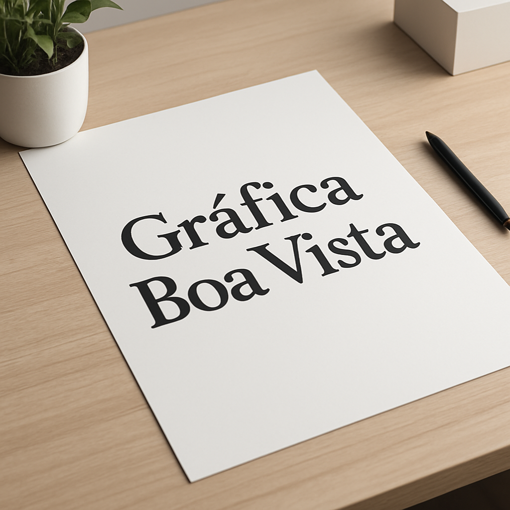 Cartaz A2 sendo produzido em gráfica de Curitiba, com amostra de papel e acabamento profissional