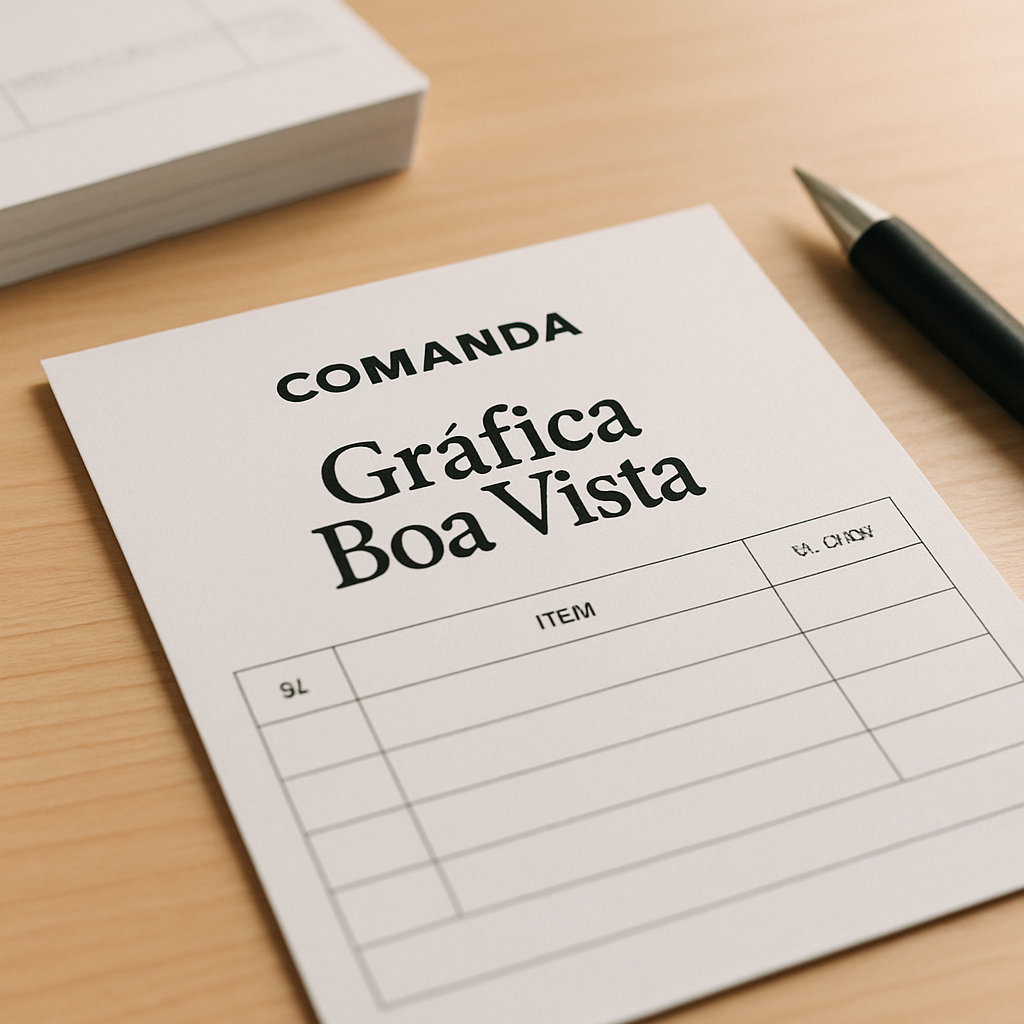 Comandas personalizadas impressas em mesa de gráfica em Curitiba