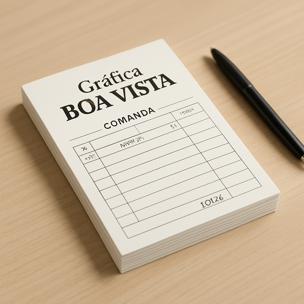 Comandas personalizadas impressas em mesa de gráfica em Curitiba