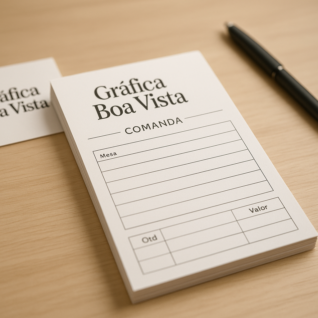 Comandas impressas e personalizadas em uma gráfica de Curitiba, prontas para uso em pedidos
