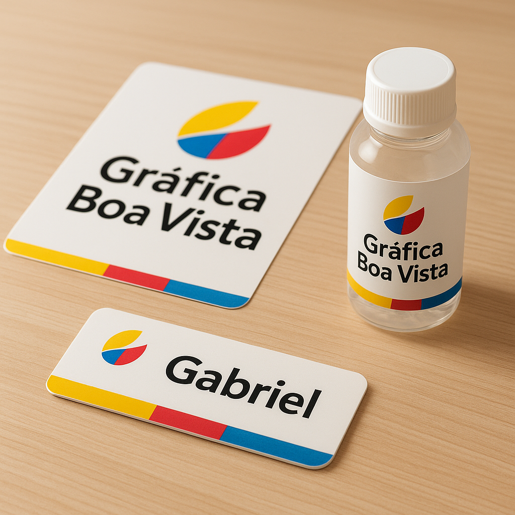Combo de etiquetas escolares em vinil impermeável, com diferentes tamanhos, organizado sobre uma mesa