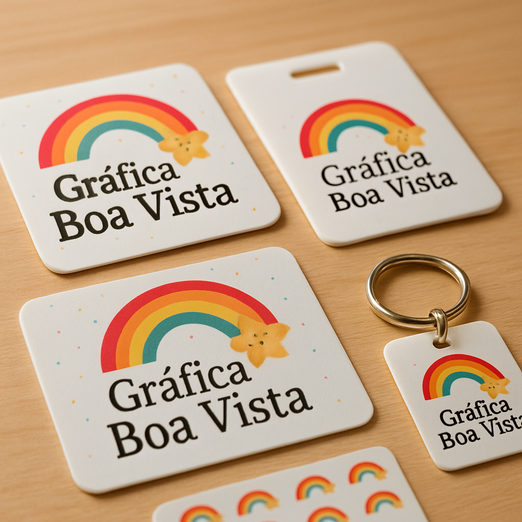 Combo de etiquetas escolares em vinil impermeável, com diferentes tamanhos, organizado sobre uma mesa