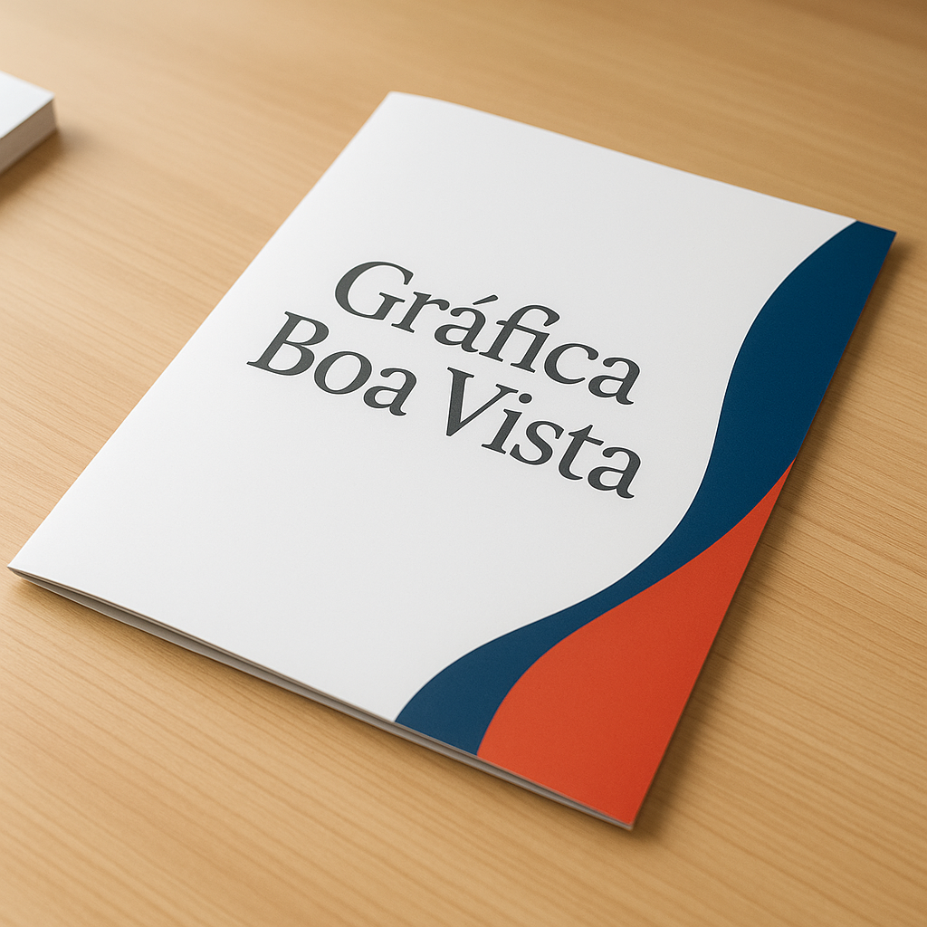 Folders impressos sobre mesa em gráfica de Curitiba, com acabamento profissional