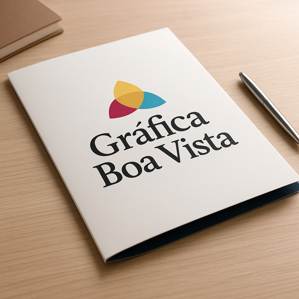 Folder institucional impresso em ambiente de gráfica em Curitiba, com acabamento profissional e aparência corporativa
