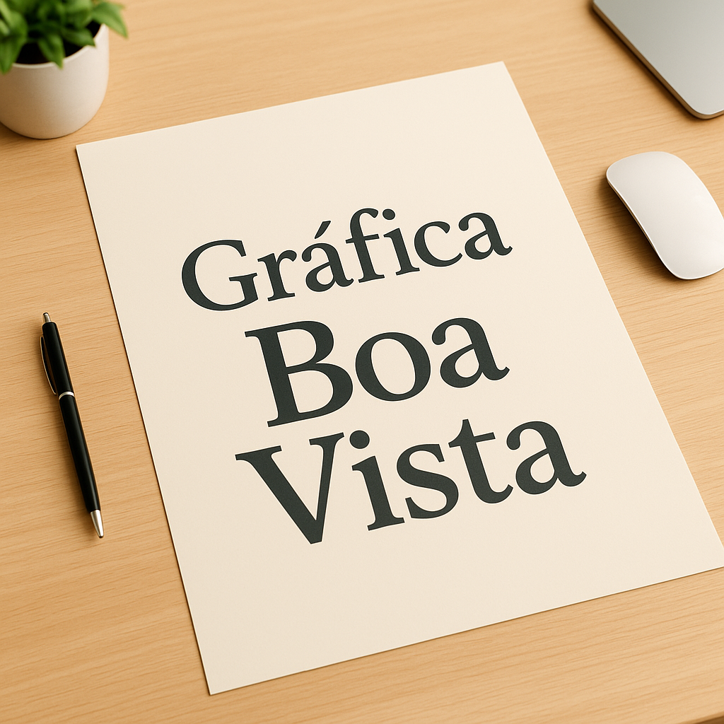 Cartazes A2 sendo preparados em uma gráfica em Curitiba, com impressão grande em mesa de produção