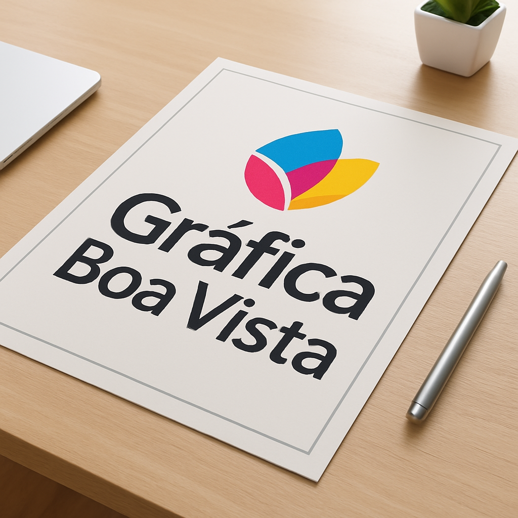 Cartazes A2 sendo preparados em uma gráfica em Curitiba, com impressão grande em mesa de produção